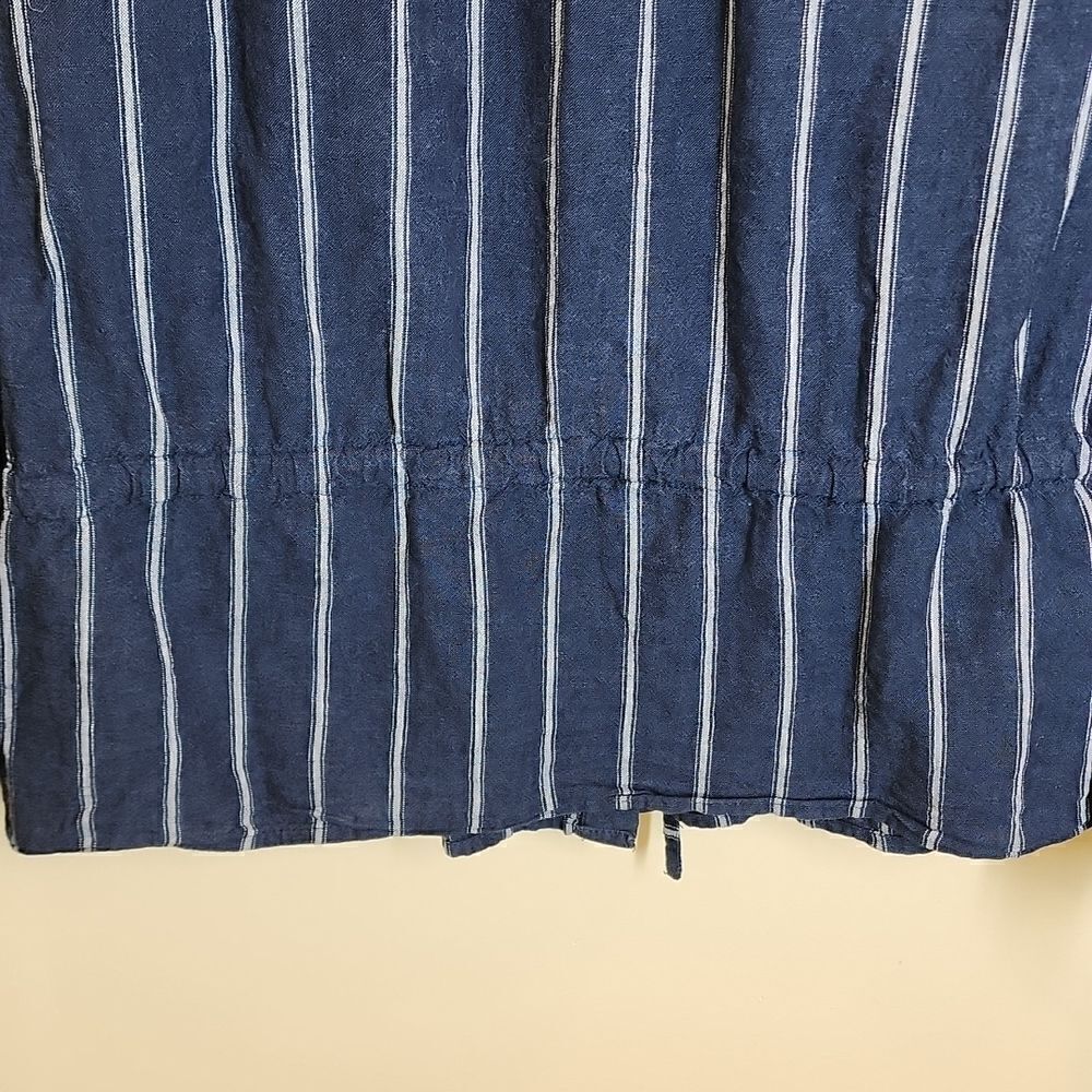 JCREW Linen Blend Denim Top Full Button Front Cinching Waist Contrasting Stripes - Picture 10 of 15